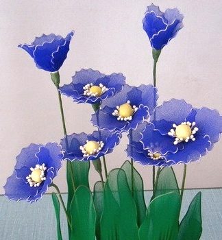 Flores Azuis em Meia de seda