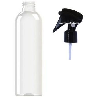 Frasco 250 ml transparente alto com tampa vaporizadora pistola preta
