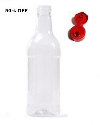 Garrafinha PET transparente 100 ml com tampa flip Top vermelha