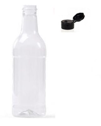 Garrafinha PET transparente 200 ml com tampa flip Top preta