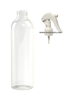 Frasco 250 ml transparente alto com tampa vaporizadora pistola branca