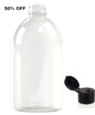 Frasco PET transparente 500ml tampa Flip top Preta