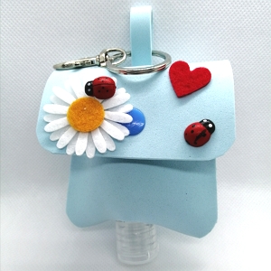 Bolsinha azul claro com Malmequer Coração e Joaninhas