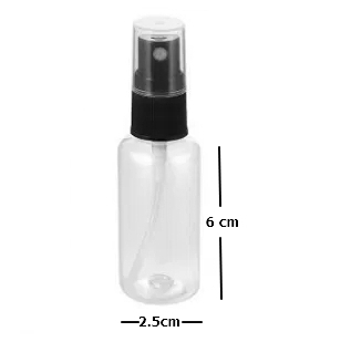 Frasco PET transparente 30 ml com vaporizador preto