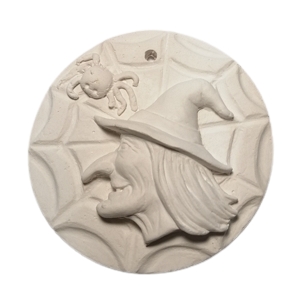 Placa com gesso perfumado Halloween Teia com Cara de Bruxa com Aranha