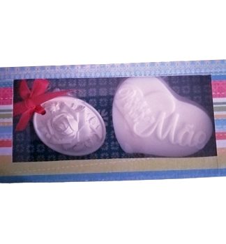 Caixa Dia da Mãe Florinhas Azuis e Vermelhas - coração Super Mãe