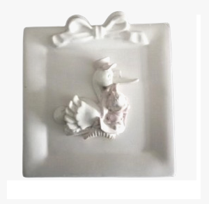 Moldura quadrada com cegonha e bebé